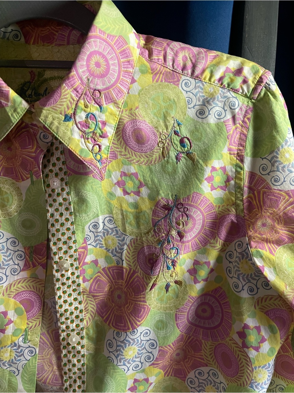 Robert Graham Multicolor Floral Geometric Button-Down Shirt — Pink, Lime, White - Picture 2 of 4